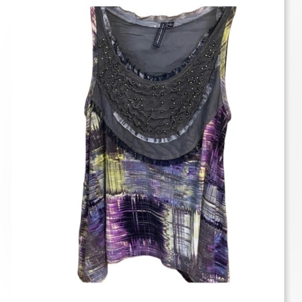 Anthropologie One September, Sleeveless Shirt, Beaded, Green, Gray Purple tank - Picture 2 of 6